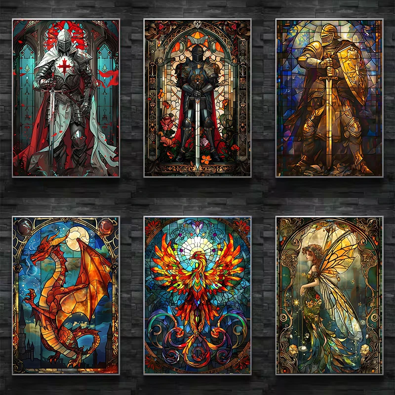 Resin Art And Deco - Постер-принт «Фэнтези: Золотой рыцарь, череп, дракон,